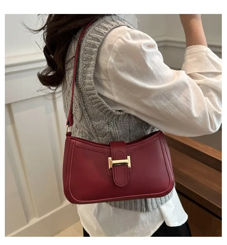 Black Textured Shoulder Bag with Gold Buckle — feature 11