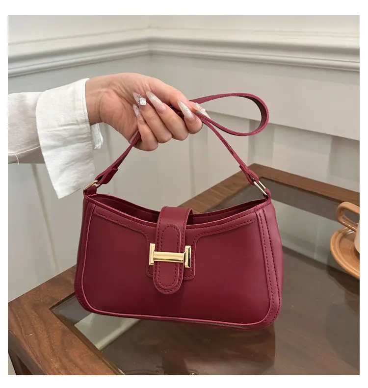 Black Textured Shoulder Bag with Gold Buckle — feature 12