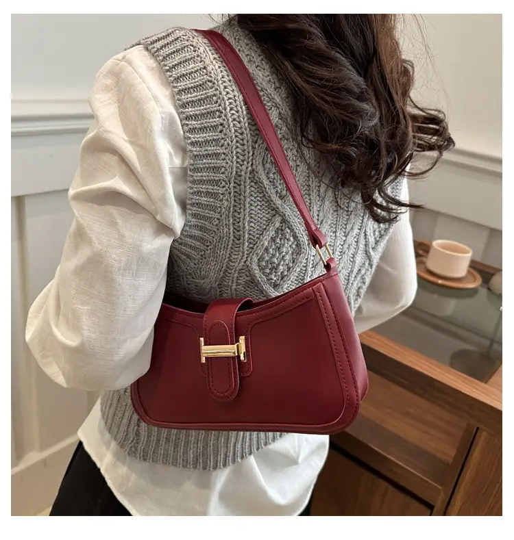 Black Textured Shoulder Bag with Gold Buckle — feature 13