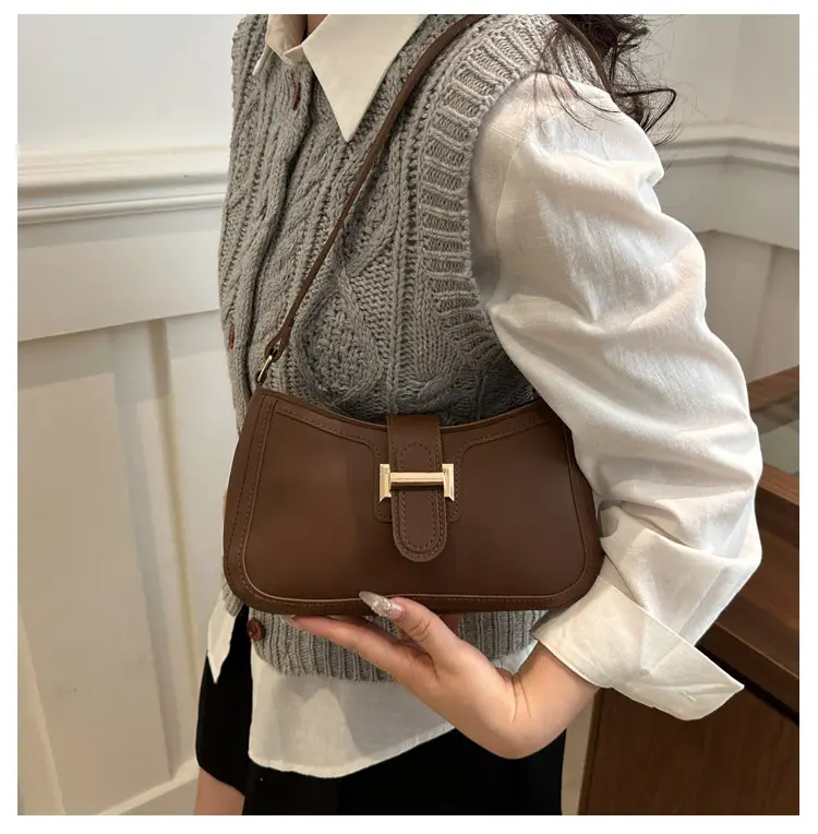 Black Textured Shoulder Bag with Gold Buckle — feature 15