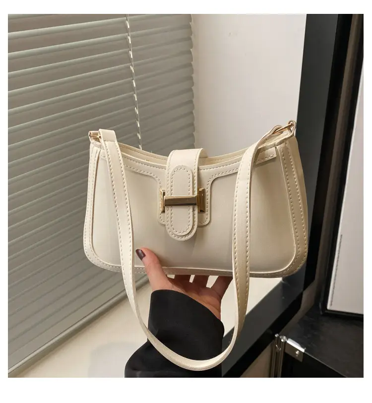 Black Textured Shoulder Bag with Gold Buckle — feature 20