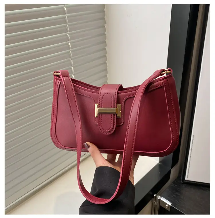 Black Textured Shoulder Bag with Gold Buckle — feature 22