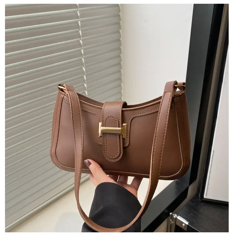 Black Textured Shoulder Bag with Gold Buckle — feature 23