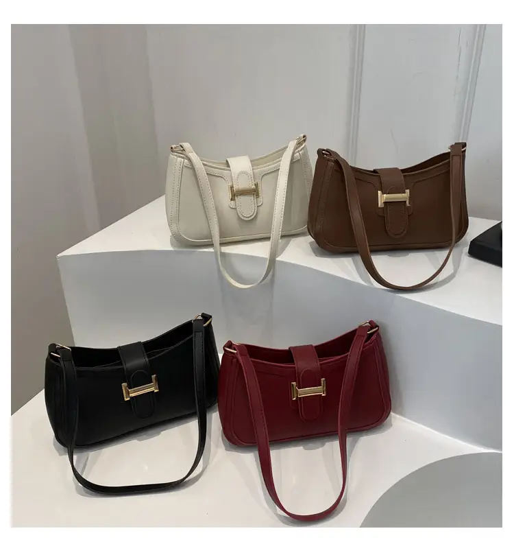 Black Textured Shoulder Bag with Gold Buckle — feature 24