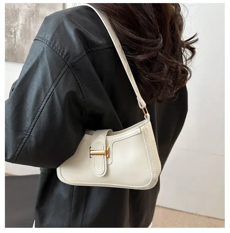 Black Textured Shoulder Bag with Gold Buckle — feature 9