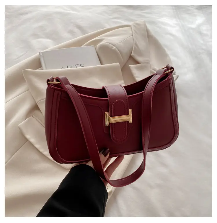 Black Textured Shoulder Bag with Gold Buckle