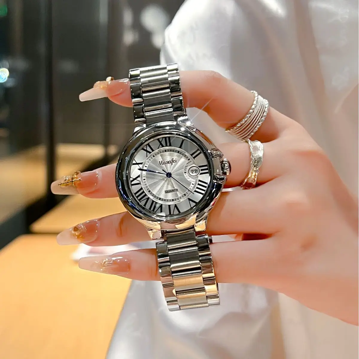Classic Roman Calendar Steel Belt Watch for Men - Image 3