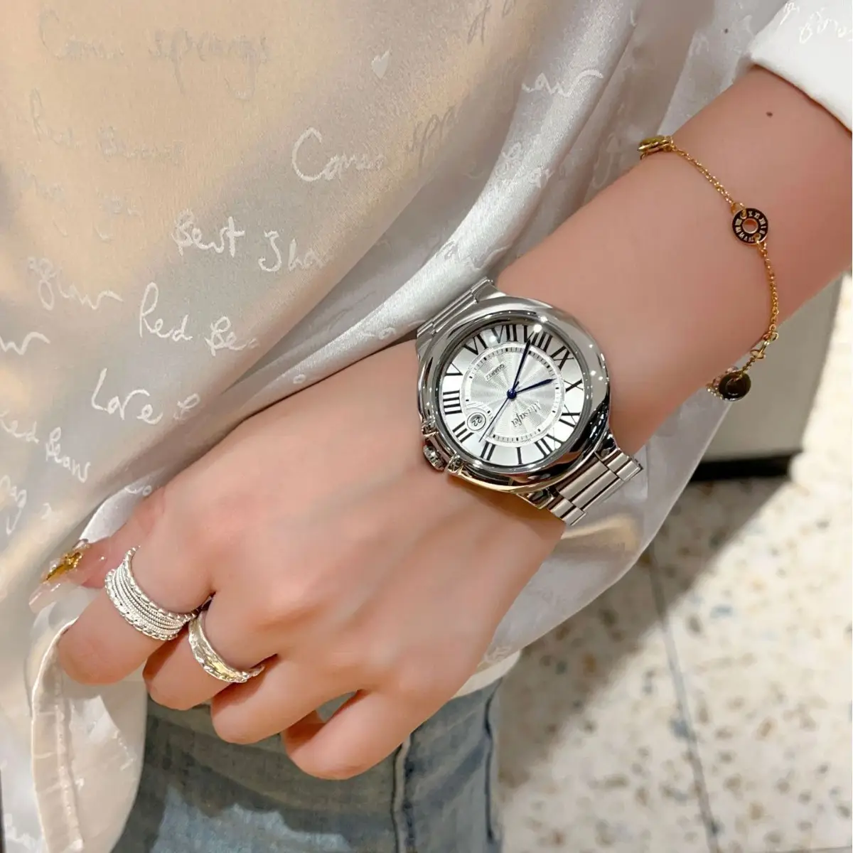 Classic Roman Calendar Steel Belt Watch for Men - Image 5