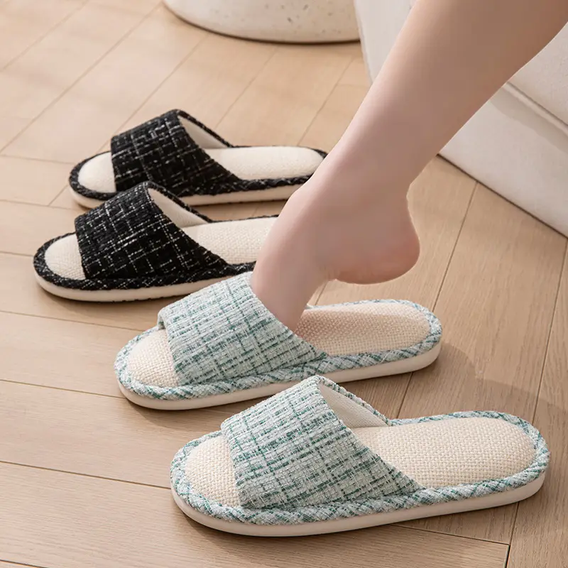 New Japanese Linen Chanel Style Slippers for Couple Spring and Autumn Indoor Mute Anti-slip Japanese Cotton and Linen Slippers for Women Spring and Summer - Image 48