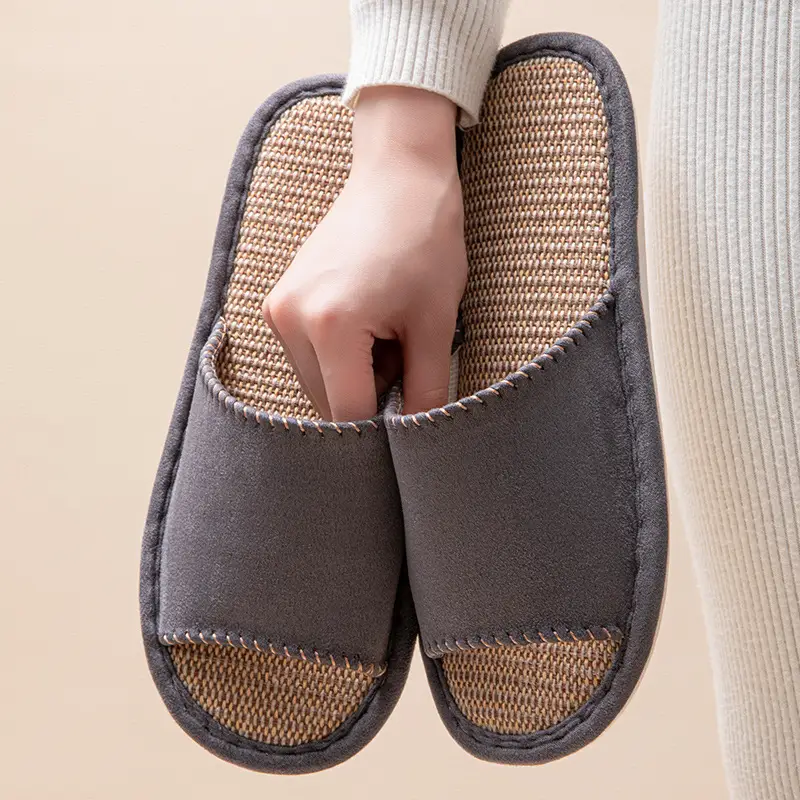 New Japanese Linen Chanel Style Slippers for Couple Spring and Autumn Indoor Mute Anti-slip Japanese Cotton and Linen Slippers for Women Spring and Summer - Image 29