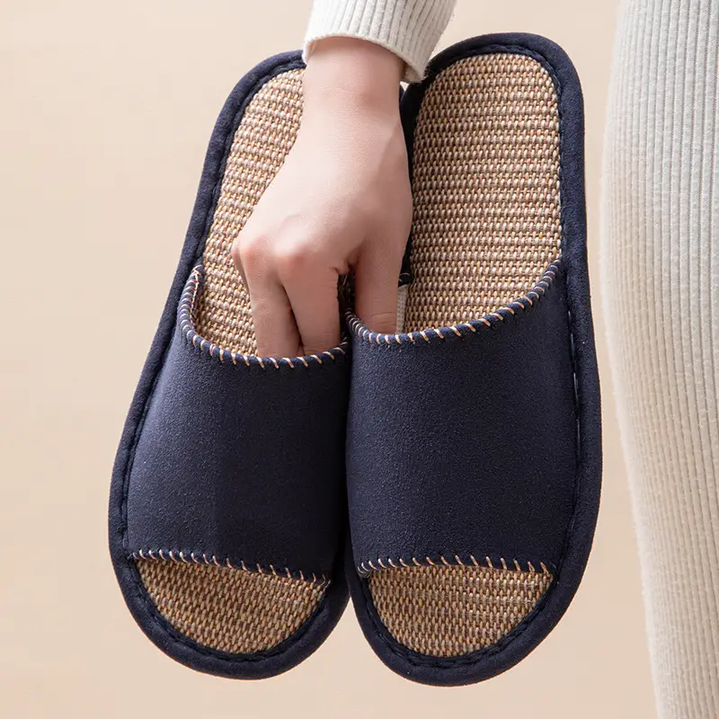 New Japanese Linen Chanel Style Slippers for Couple Spring and Autumn Indoor Mute Anti-slip Japanese Cotton and Linen Slippers for Women Spring and Summer - Image 30