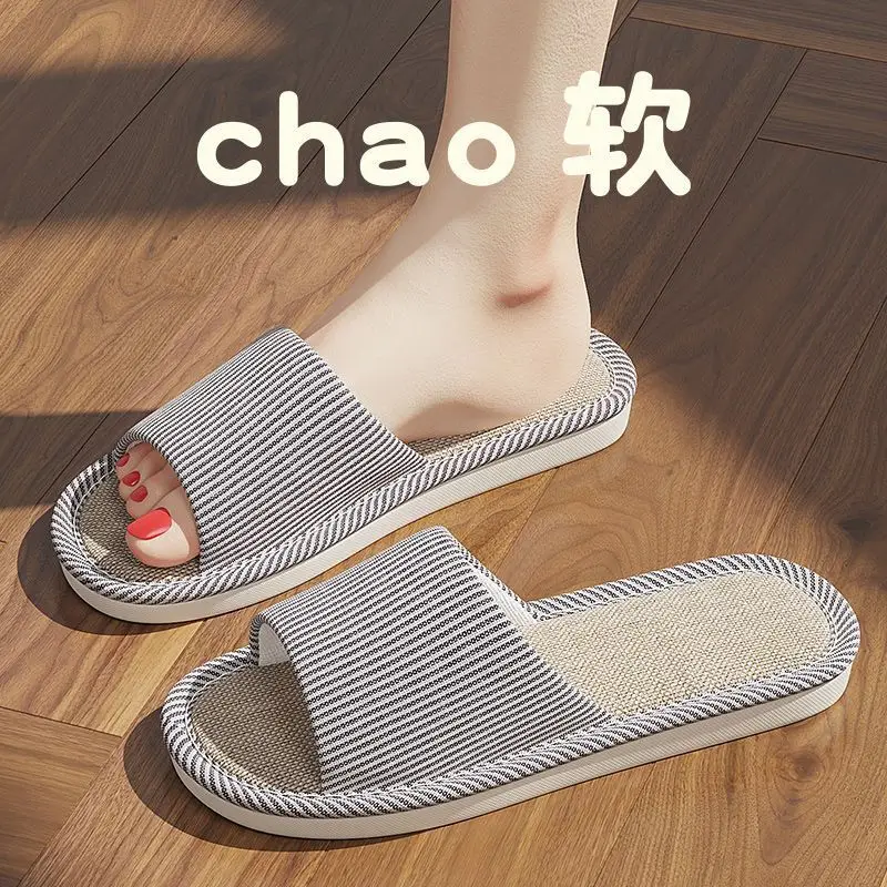 New Japanese Linen Chanel Style Slippers for Couple Spring and Autumn Indoor Mute Anti-slip Japanese Cotton and Linen Slippers for Women Spring and Summer - Image 35
