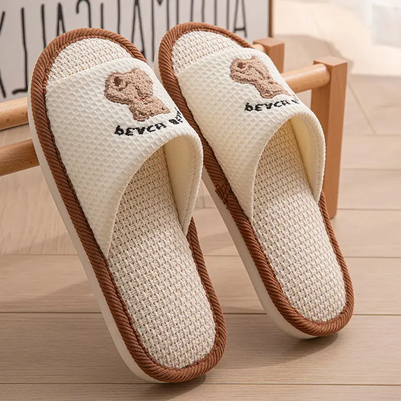 New Japanese Linen Chanel Style Slippers for Couple Spring and Autumn Indoor Mute Anti-slip Japanese Cotton and Linen Slippers for Women Spring and Summer - Image 38