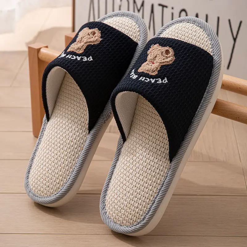 New Japanese Linen Chanel Style Slippers for Couple Spring and Autumn Indoor Mute Anti-slip Japanese Cotton and Linen Slippers for Women Spring and Summer - Image 40