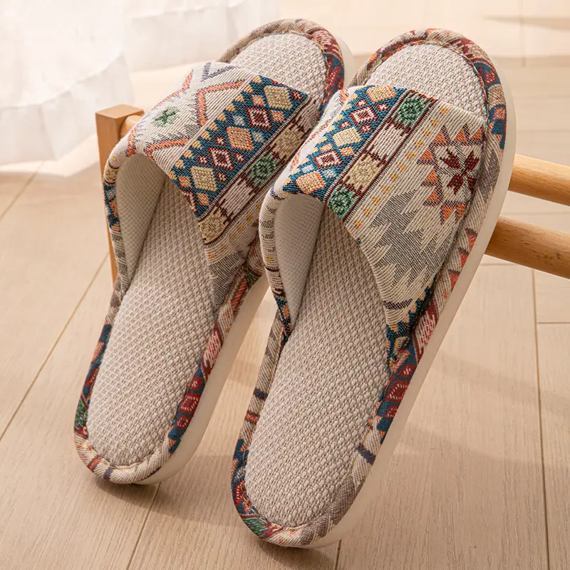 New Japanese Linen Chanel Style Slippers for Couple Spring and Autumn Indoor Mute Anti-slip Japanese Cotton and Linen Slippers for Women Spring and Summer - Image 44