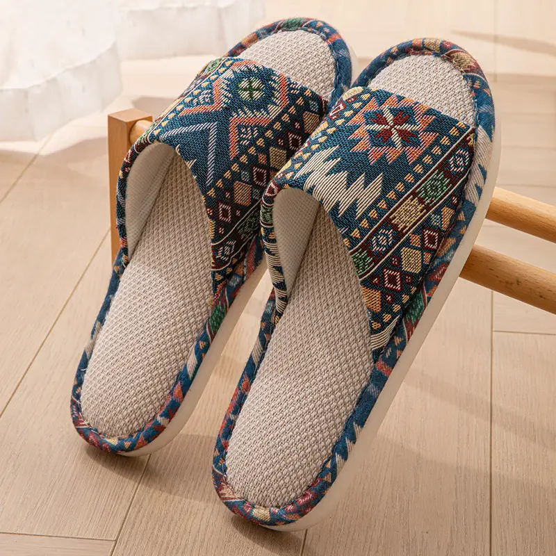 New Japanese Linen Chanel Style Slippers for Couple Spring and Autumn Indoor Mute Anti-slip Japanese Cotton and Linen Slippers for Women Spring and Summer - Image 45