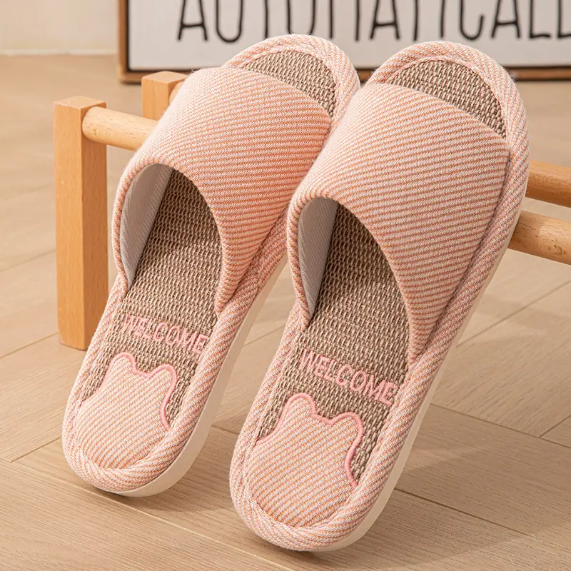 New Japanese Linen Chanel Style Slippers for Couple Spring and Autumn Indoor Mute Anti-slip Japanese Cotton and Linen Slippers for Women Spring and Summer - Image 8