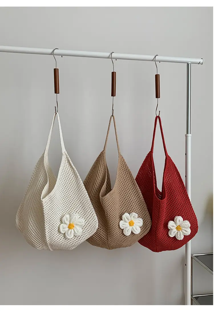 Red Woven Shoulder Bag with Flower Decor — feature 10