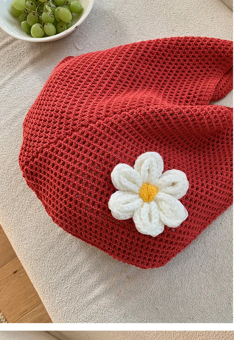 Red Woven Shoulder Bag with Flower Decor — feature 14