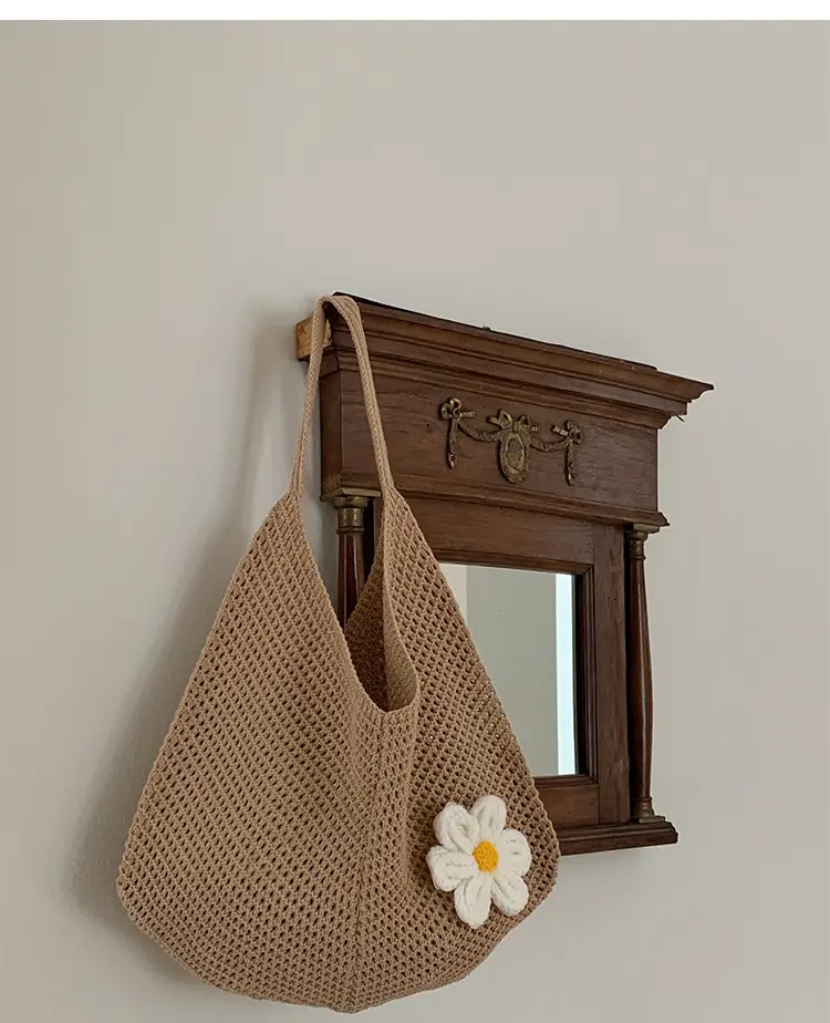 Red Woven Shoulder Bag with Flower Decor — feature 19