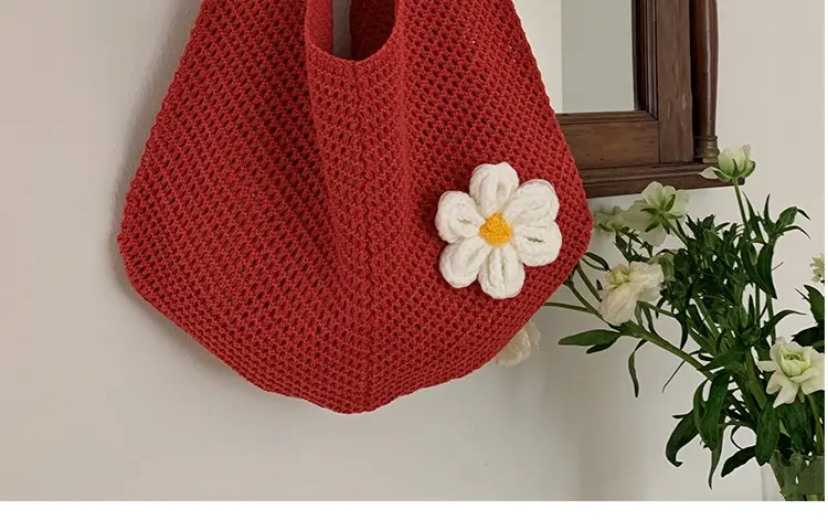 Red Woven Shoulder Bag with Flower Decor — feature 22