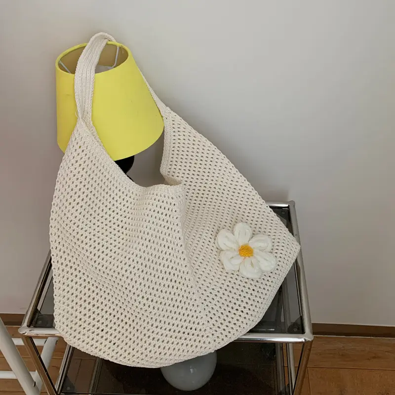 Red Woven Shoulder Bag with Flower Decor