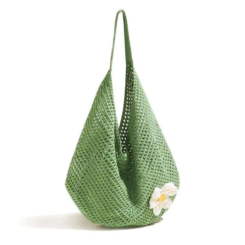 Red Woven Shoulder Bag with Flower Decor