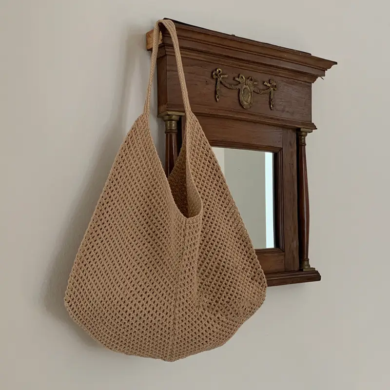 Red Woven Shoulder Bag with Flower Decor