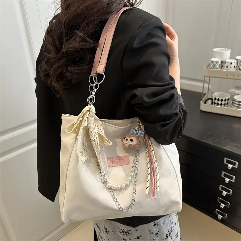 Women's Shoulder Tote Bag Cream Large Capacity Korean Style