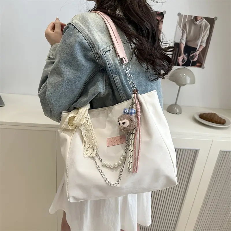 Women's Shoulder Tote Bag Cream Large Capacity Korean Style