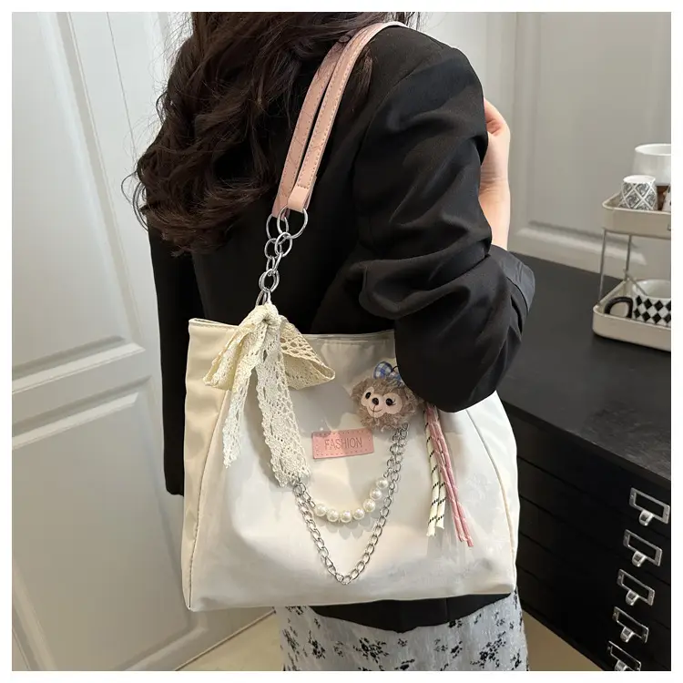 Women's Shoulder Tote Bag Cream Large Capacity Korean Style — feature 11