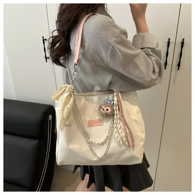 Women's Shoulder Tote Bag Cream Large Capacity Korean Style — feature 12