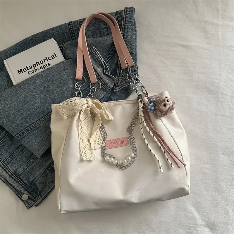 Women's Shoulder Tote Bag Cream Large Capacity Korean Style