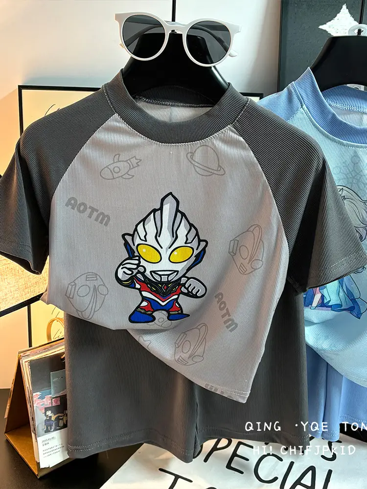 Boys Cartoon T-Shirt Grey Light Blue Short Sleeve - Image 6