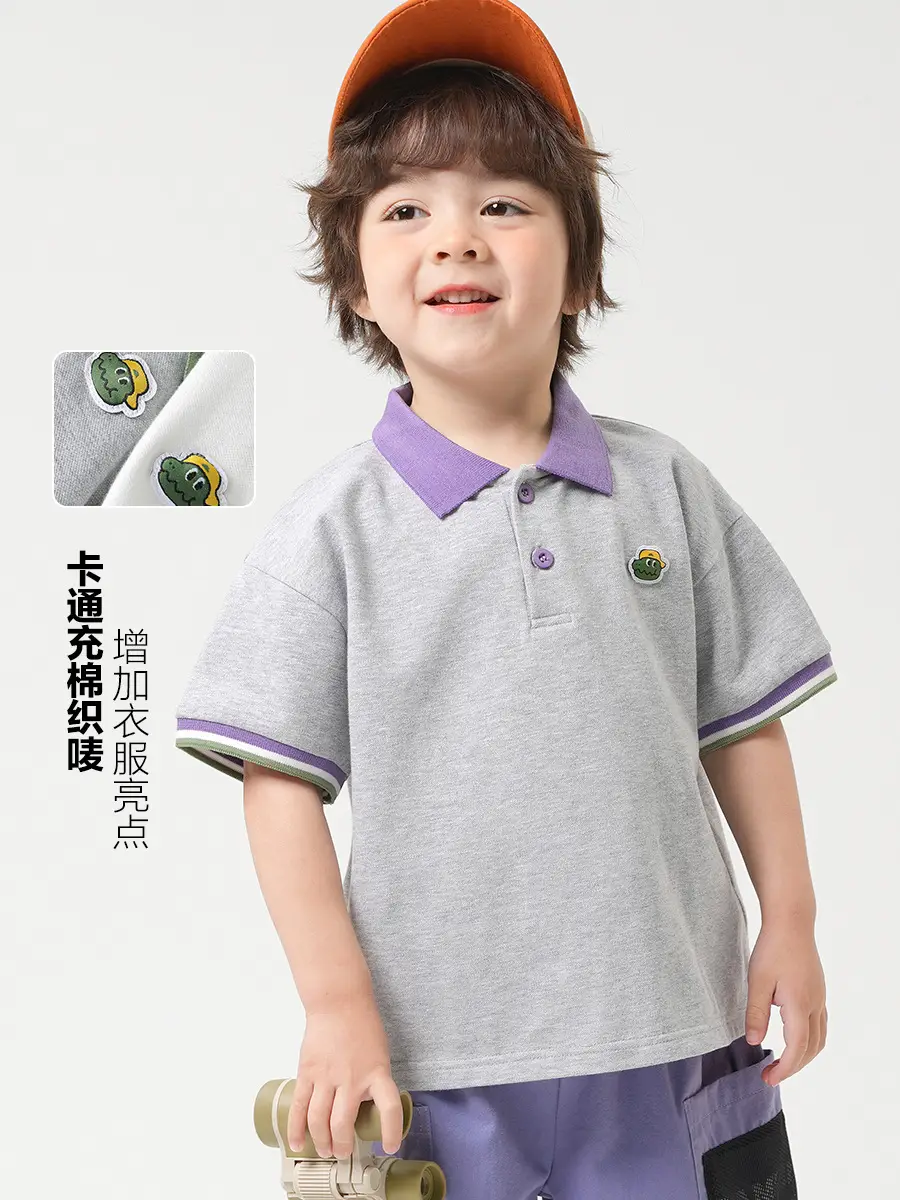 Right European Boys Grey Polo Shirt Short Sleeve Summer - Image 4