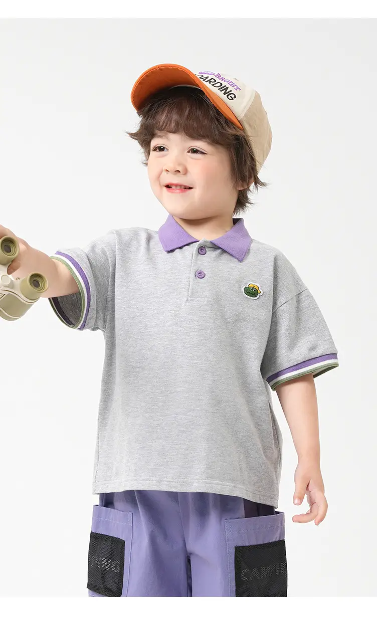 Right European Boys Grey Polo Shirt Short Sleeve Summer β feature 3