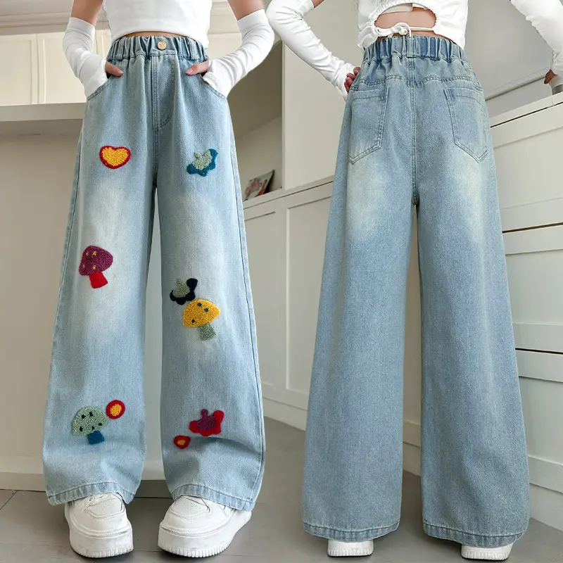 Girls Wide Leg Embroidered Jeans Spring 2025 - Image 3