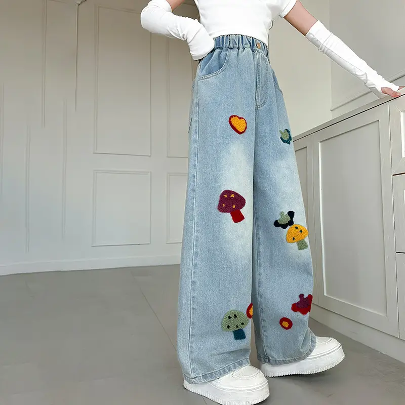Girls Wide Leg Embroidered Jeans Spring 2025 - Image 4