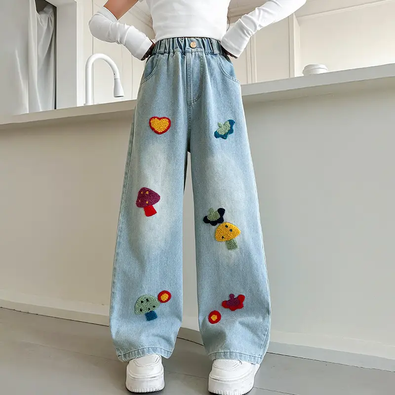 Girls Wide Leg Embroidered Jeans Spring 2025 - Image 5