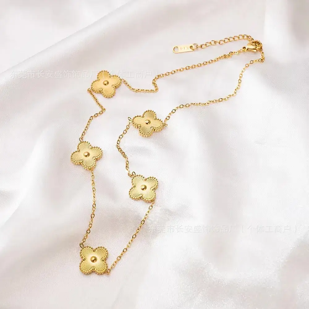 Laser Gold Four Leaf Clover Clavicle Bracelet for Women - Image 25