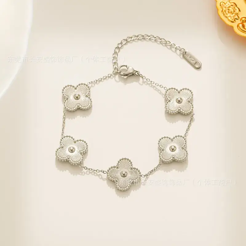 Laser Gold Four Leaf Clover Clavicle Bracelet for Women - Image 26
