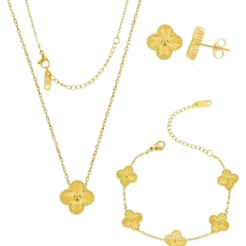 Laser Gold Four Leaf Clover Clavicle Bracelet for Women - Image 27