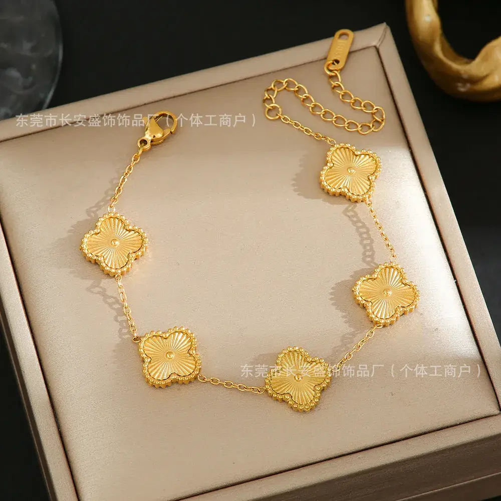 Laser Gold Four Leaf Clover Clavicle Bracelet for Women — feature 16