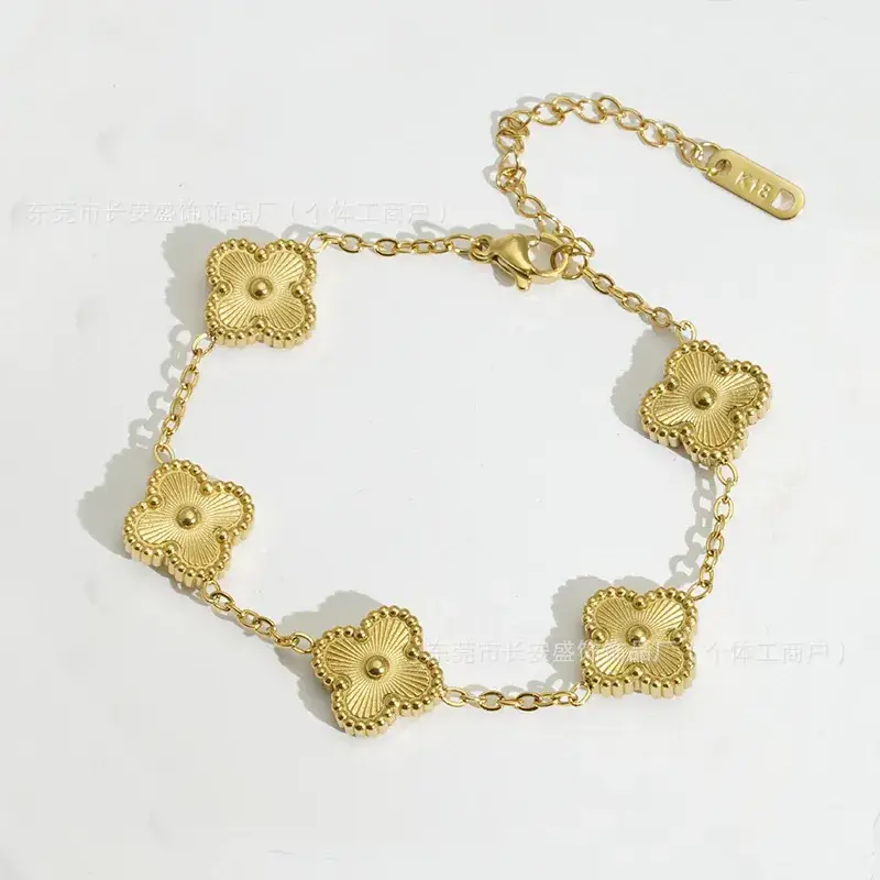 Laser Gold Four Leaf Clover Clavicle Bracelet for Women — feature 19