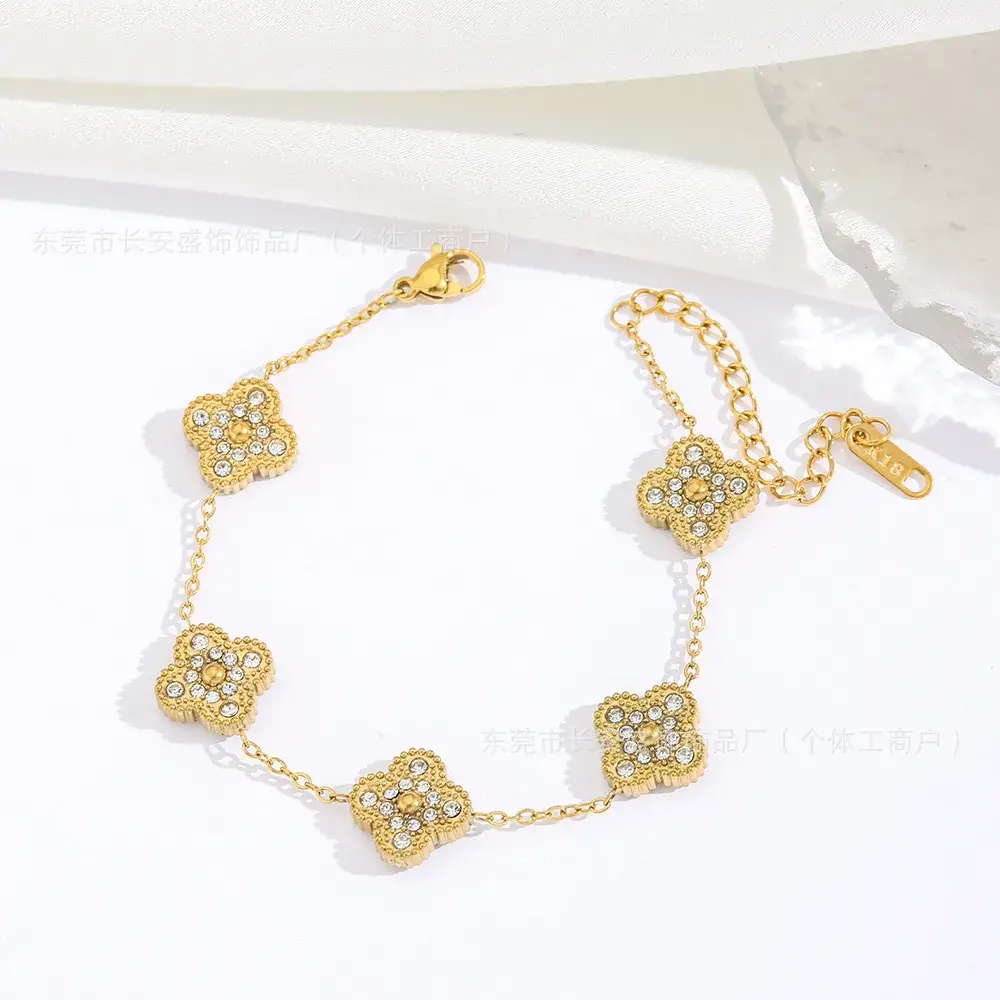 Laser Gold Four Leaf Clover Clavicle Bracelet for Women - Image 11
