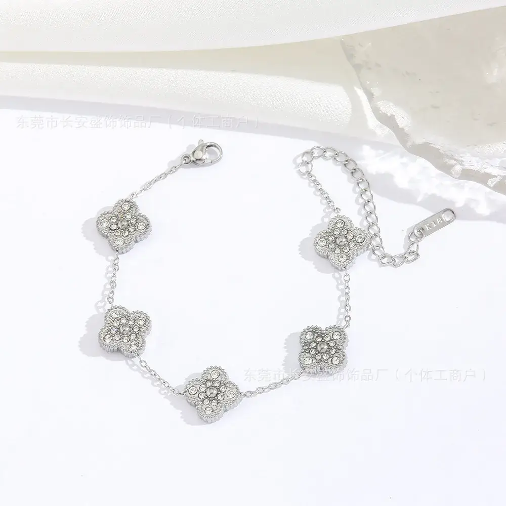 Laser Gold Four Leaf Clover Clavicle Bracelet for Women - Image 12