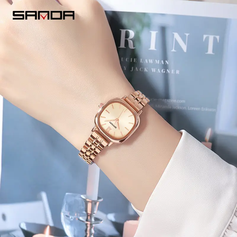 Women's Rose Gold Square Watch with Mesh Band