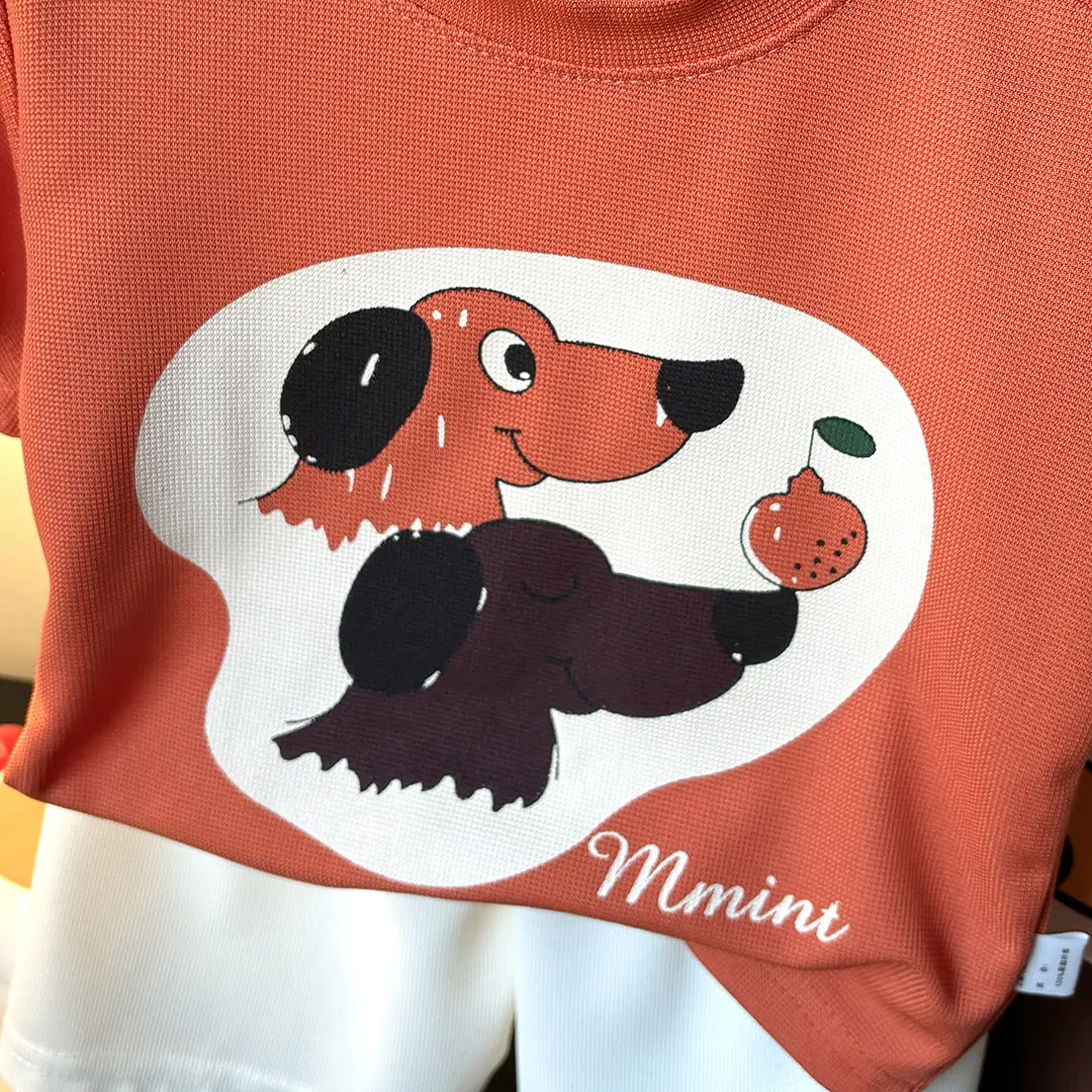 Children Printed T-Shirt Shorts Set Orange White Cartoon Dog Baby Girl — feature 10