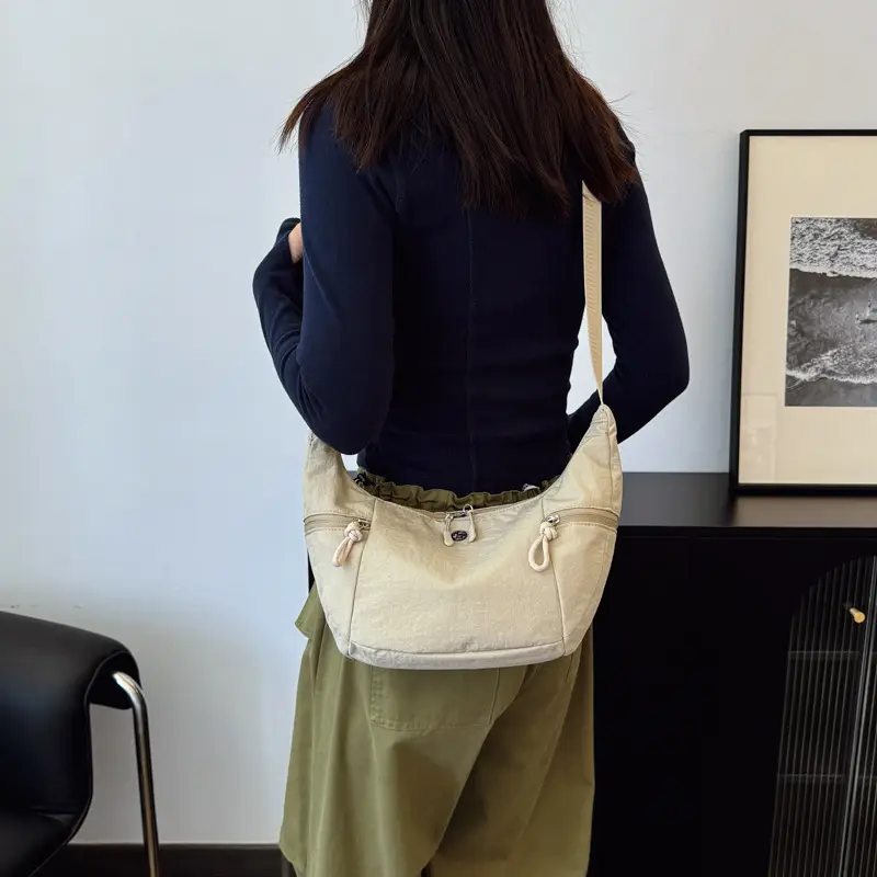 Women's Beige Crossbody Shoulder Bag with Zip Closure - Image 6
