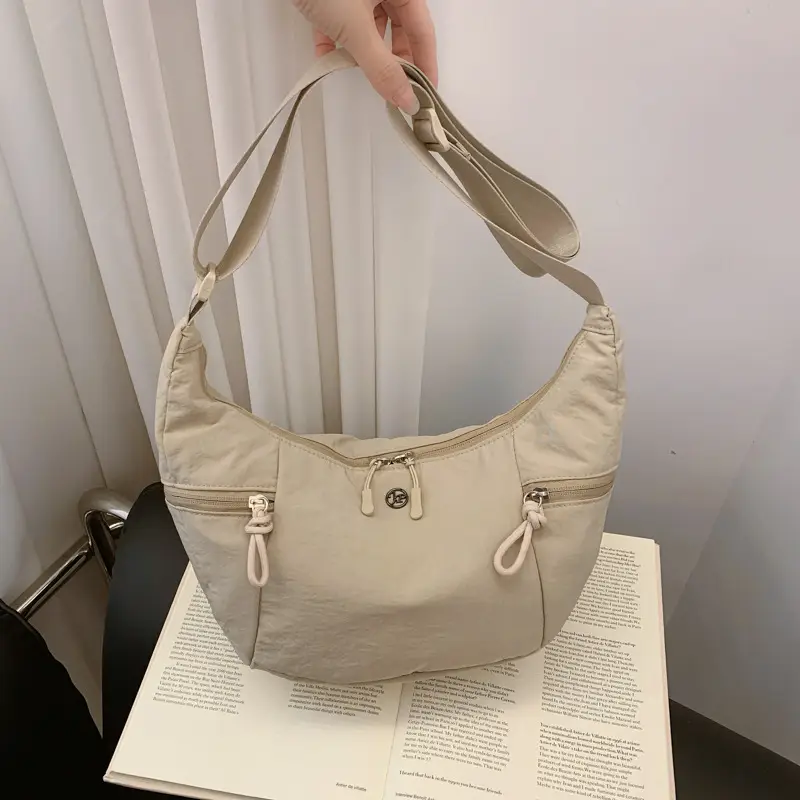 Women's Beige Crossbody Shoulder Bag with Zip Closure - Image 2